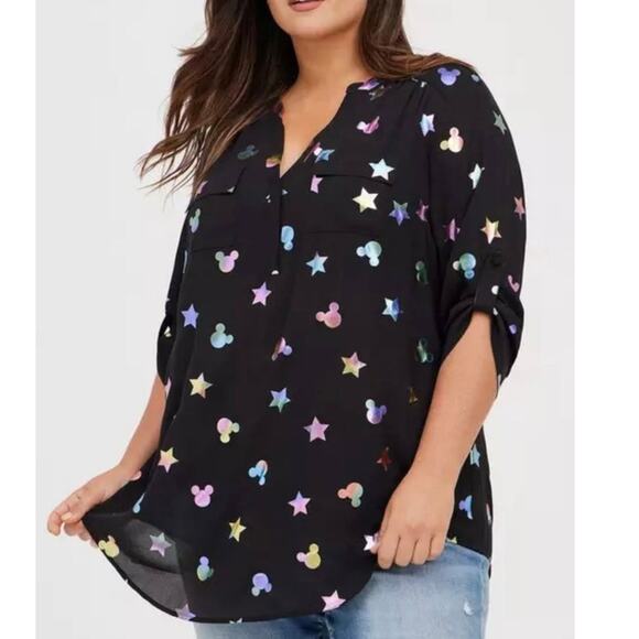 Torrid 3 (3X 22/24) Disney Mickey Mouse Stars Harper Georgette Long Tunic Blouse - Picture 7 of 7